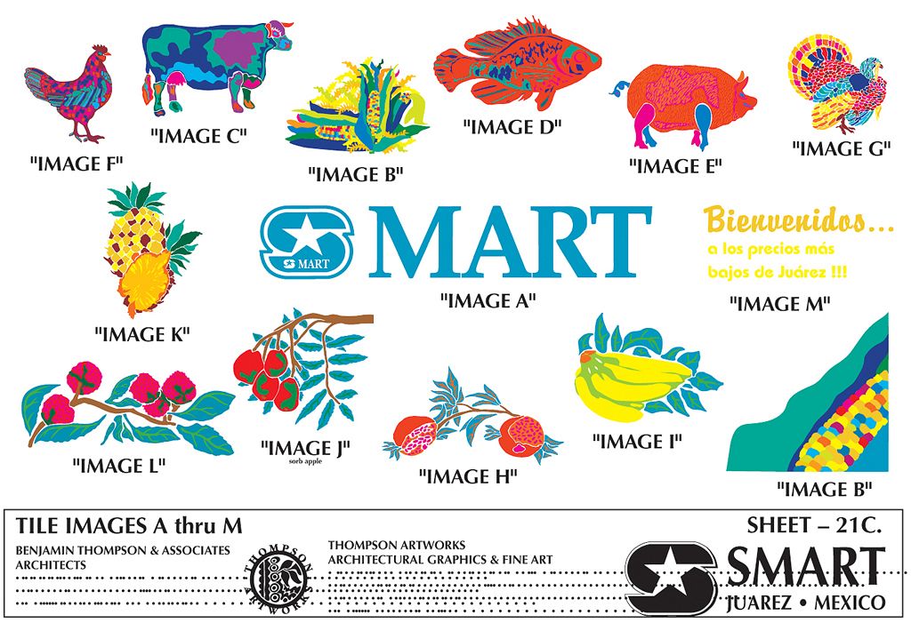 S-Mart Supermarkets / Juarez Mexico / Hand painted Glazed Tile Murals