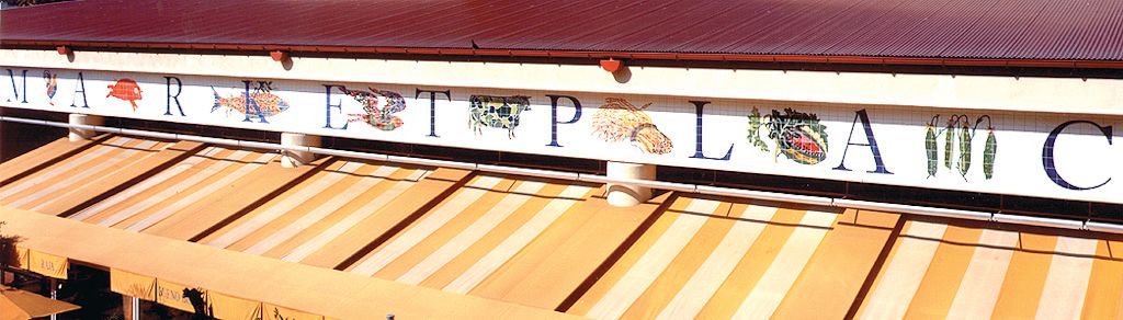 Century City Marketplace / Hand Painted Glazed Tile Mural